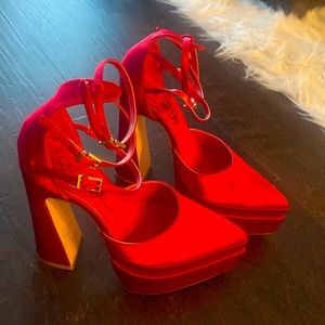 Red Stacked Platform Pumps